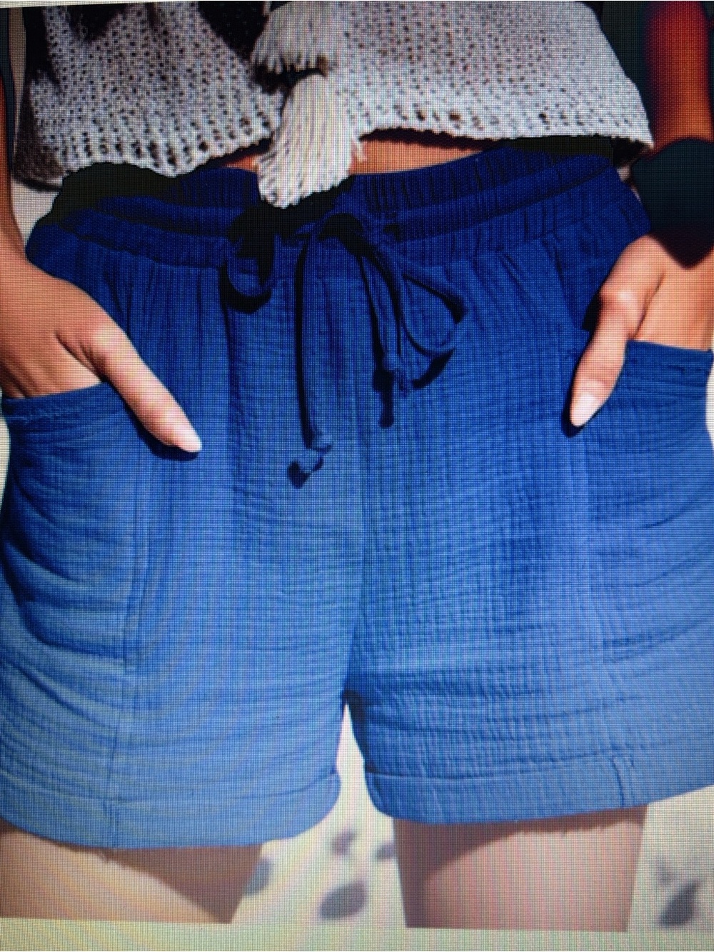 Effortless Women's Blue Drawstring Summer Pocket Shorts